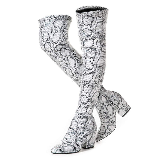 N.N.G Women Over the Knee Boots Snake Size 8 Snakeskin Winter Suede Block Thigh High Long Autumn Comfort Above knee Designer Ladies Pointed Toe