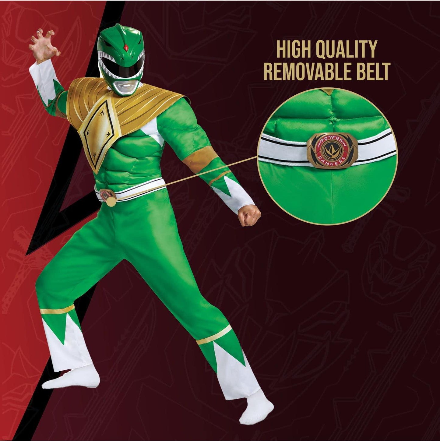 Disguise Men's Green Ranger Classic Muscle Adult Costume, L/XL (42-46) - Law of Apparel