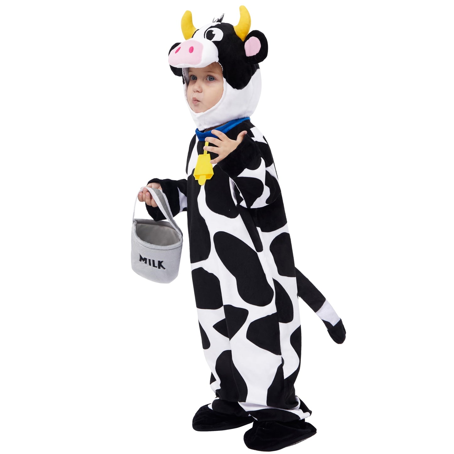 Spooktacular Creations Unisex Baby Cow Costume Jumpsuit Outfit with Milking Bucket for Infant Child Boys and Girls Halloween Costume Cosplay, Trick or Treat Farm Party Dress Up (18-24 Months)