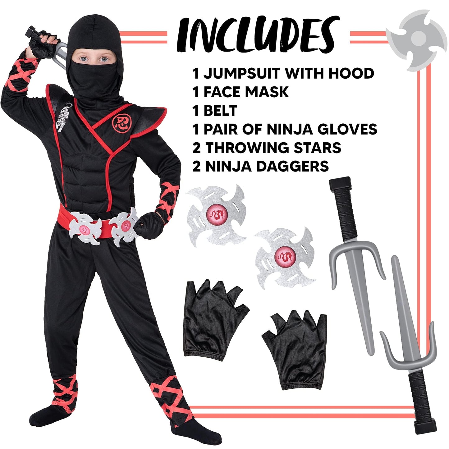 Spooktacular Creations Halloween Ninja Costume, Black Ninja Costume Kids, Ninja Accessories Costume Set, Ninja Suit, Halloween Costumes for Boys DressUp and RolePaly Party (Medium (8-10 yrs))