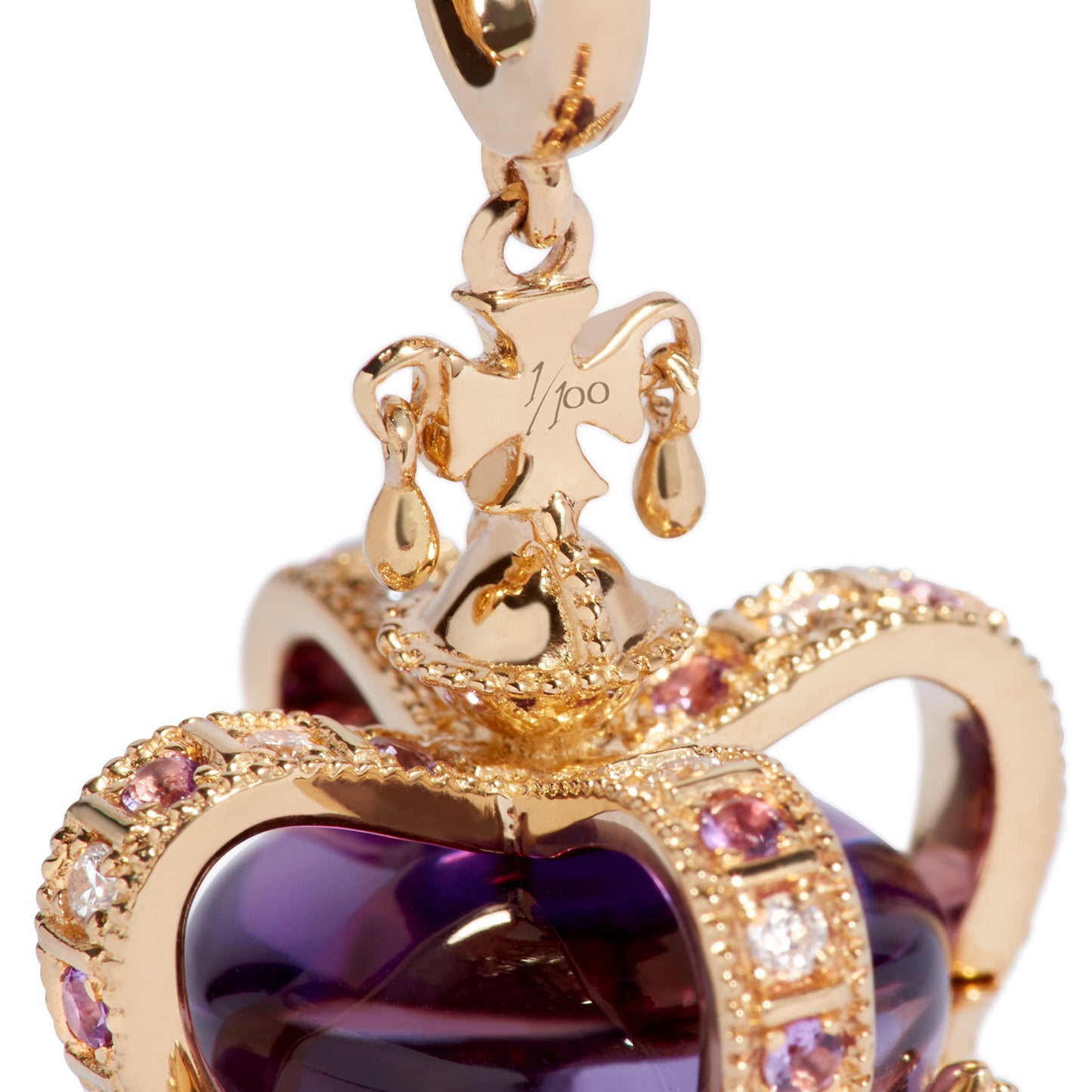 Annoushka, 18ct Gold Amethyst & Diamond Coronation Crown Locket Charm, Yellow Gold