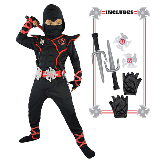 Spooktacular Creations Halloween Ninja Costume, Black Ninja Costume Kids, Ninja Accessories Costume Set, Ninja Suit, Halloween Costumes for Boys DressUp and RolePaly Party (Medium (8-10 yrs))