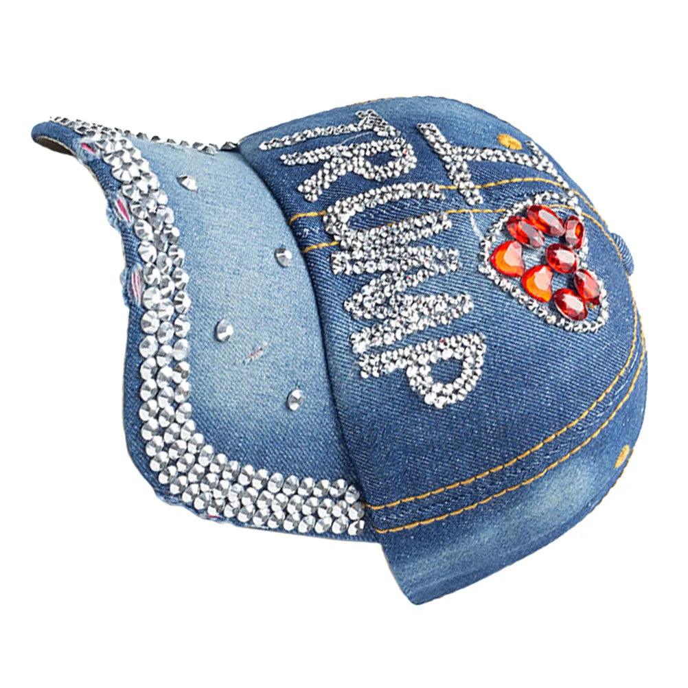 I Love Trump Denim Baseball Hat with Rhinestones - Law of Apparel